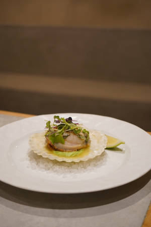 Scallops Dish On Shell On White Plate Wallpaper