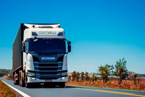 Scania Trailer Truck At Road Wallpaper
