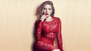 Scarlett Johansson In An Elegant Red Lace Dress Wallpaper