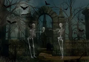 Scary Halloween Skeleton In A Haunted Graveyard Wallpaper