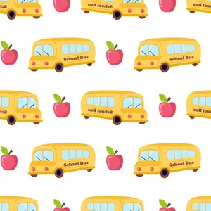 School Bus And Apple Pattern Background Wallpaper