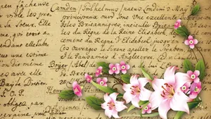Script On Brown Paper With Flowers Wallpaper