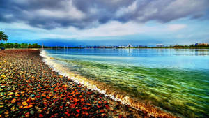 Seagrass Between Waves Of Colorful Gravel Along The Shoreline Of A Beach. Wallpaper