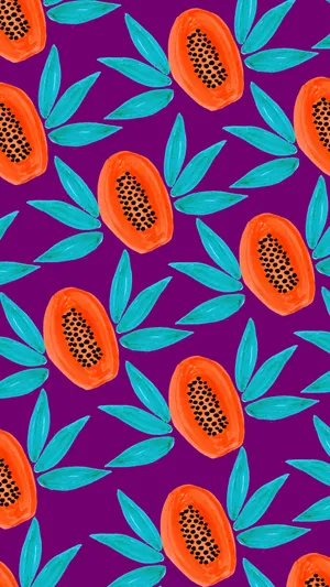 Seamless Pattern Papaya Fruits Graphic Art Wallpaper