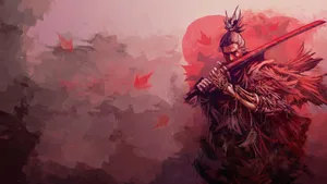Sekiro Warrior Among Falling Leaves4 K Wallpaper