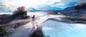 Serene Anime Landscapewith Character Wallpaper