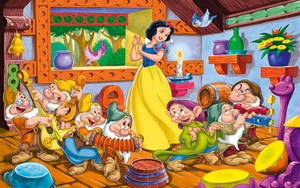 Seven Dwarfs Illustration Art Wallpaper