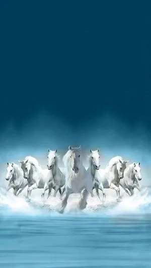 Seven White Horses Charging Artwork Wallpaper