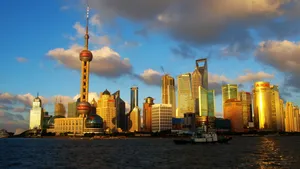 Shanghai City Waterside Buildings Wallpaper