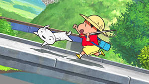 Shin Chan And Dog Running Wallpaper