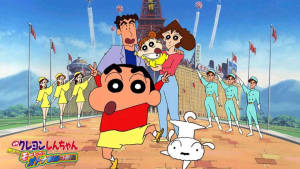 Shin Chan And Family At Park Wallpaper