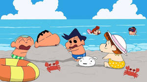 Shin Chan At Beach Wallpaper