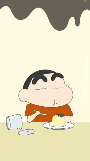 Shinchan Aesthetic Eating Pudding Wallpaper