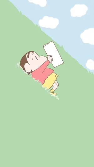 Shinchan Aesthetic On Green Field Wallpaper