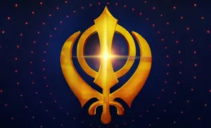 Shiny Golden Sikhism Symbol Waheguru Wallpaper