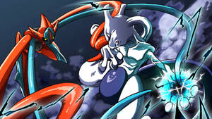 Shiny Mewtwo Entagled By Deoxys Wallpaper