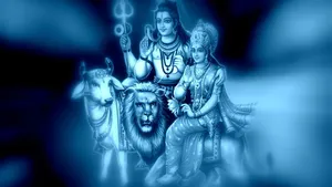 Shiv Parvati Hd Blue-themed Poster Wallpaper