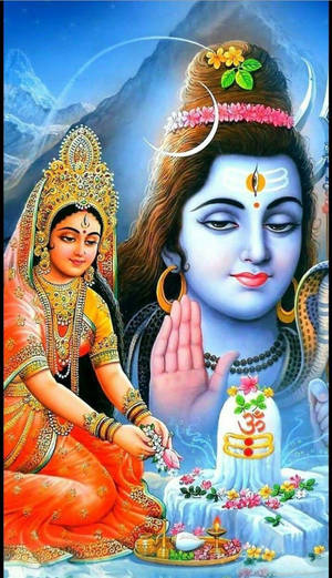 Shiva Parvati Flower Offering Wallpaper