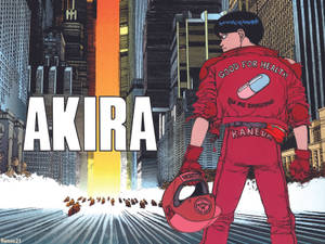 Shotaro Kanada Along The Neon-lit Streets In The Futuristic World Of Akira Wallpaper