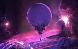 Shuttering Galaxy Moon Digital Art Wallpaper