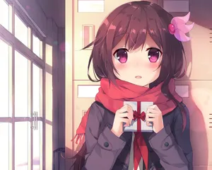 Shy Anime Girl In School Wallpaper