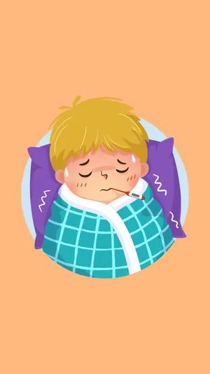 Sick Handsome Boy Cartoon With Thermometer Wallpaper