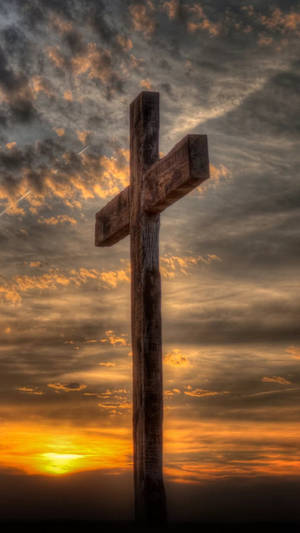 Side View Jesus Cross Sunset Wallpaper