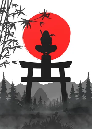 Silhouette_of_ Samurai_ Under_ Red_ Moon Wallpaper