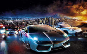 Silver Lamborghini Street Racing Wallpaper