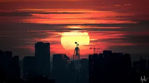 Siren Head Towers Over Skyscrapers Wallpaper