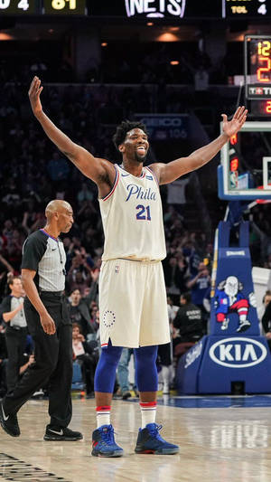 Sixers Joel Embiid In White Wallpaper