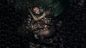 Skeleton Love With Wooden Woman Wallpaper