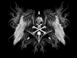 Skull With Wings And Crossbones On Black Background Wallpaper