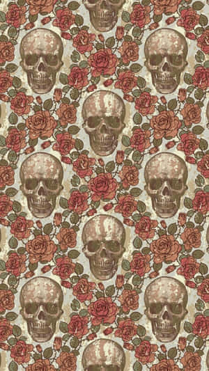 Skulls And Roses Pattern Wallpaper