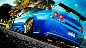 Skyline Car Palm Trees Wallpaper