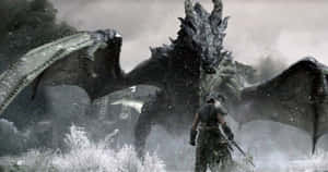 Skyrim Huge Dragon Desktop Wallpaper