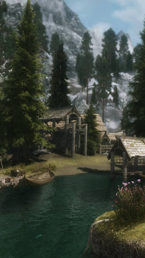 Skyrim Iphone Forest Village Wallpaper