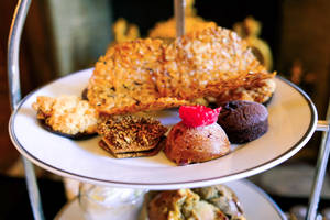 Small Pastries On Tray With Raspberry Wallpaper