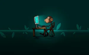 Smart Monkey At Computer Artwork Wallpaper