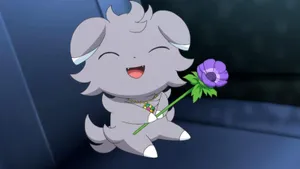 Smiling Espurr Holding A Flower Wallpaper