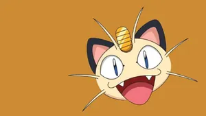 Smiling Meowth With Orange Backdrop Wallpaper