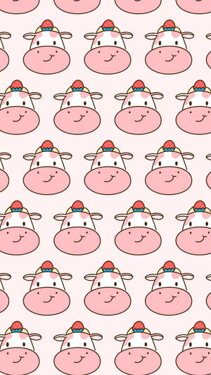 Smiling Strawberry Cow Tiled Pattern Wallpaper