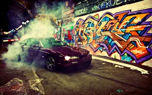 Smoky Car Urban Art Wallpaper
