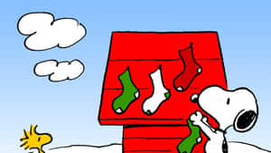 Snoopy Christmas Stockingson Doghouse Wallpaper