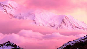 Snow Mountain Aesthetic Pink Desktop Wallpaper