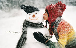 Snowman Kissing Hd Wallpaper