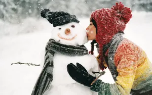 Snowman Kissing Hd Wallpaper