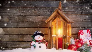 Snowman On Full Screen Desktop Wallpaper