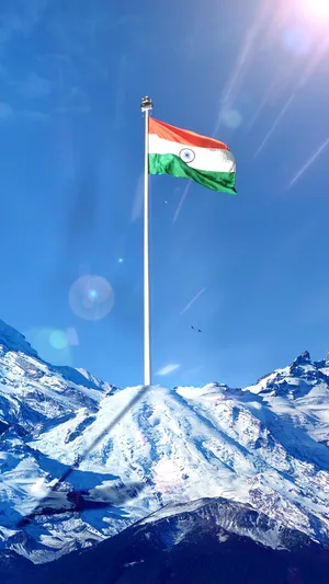 Snowy Mountain Indian Flag Mobile Wallpaper