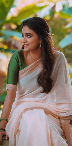 Soft Peach Keerthi Suresh Saree Wallpaper